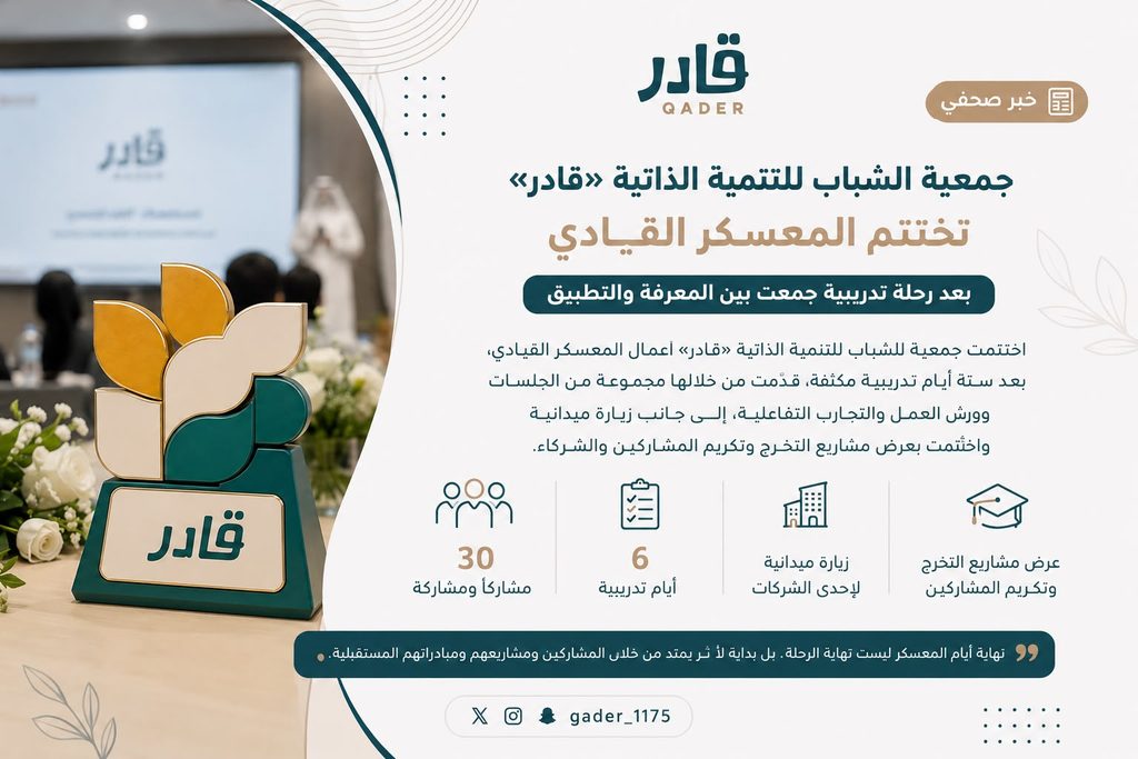 قادر تختتم المعسكر القيادي بعد رحلة تدريبية جمعت بين المعرفة والتطبيق
