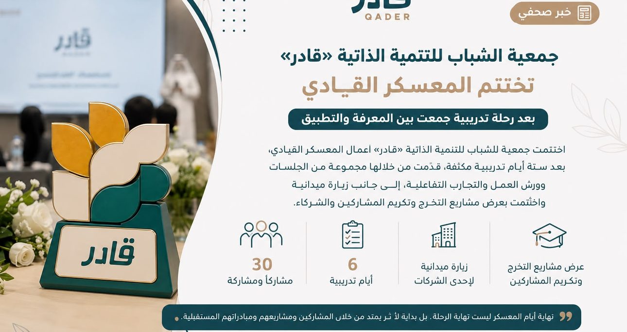 قادر تختتم المعسكر القيادي بعد رحلة تدريبية جمعت بين المعرفة والتطبيق